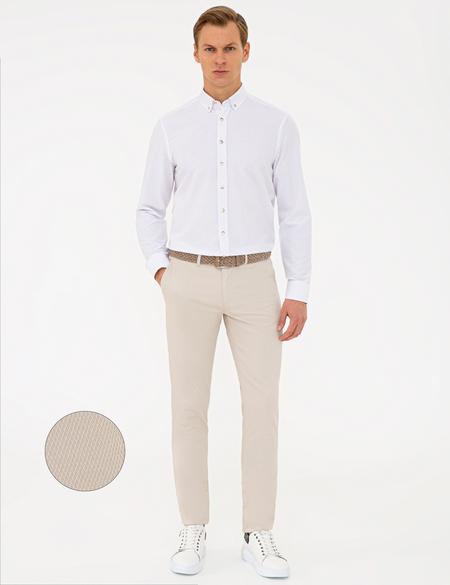 Bej Slim Fit Kanvas Pantolon
