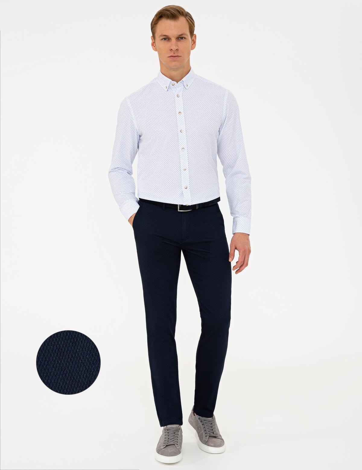 Lacivert Slim Fit Kanvas Pantolon