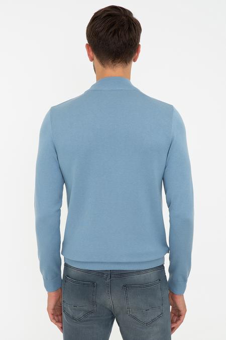 Mavi Slim Fit Yarım Balıkçı Yaka Triko Kazak_3