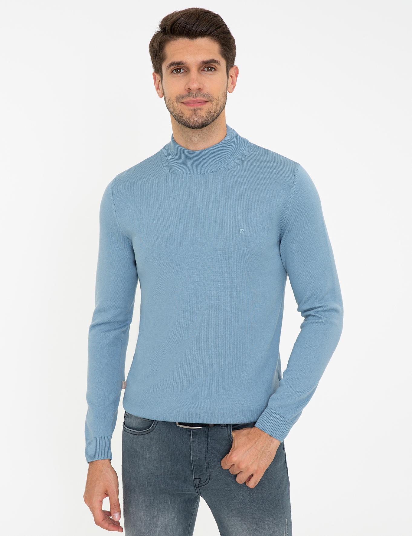 Mavi Slim Fit Yarım Balıkçı Yaka Triko Kazak_0