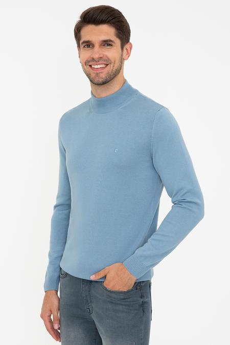 Mavi Slim Fit Yarım Balıkçı Yaka Triko Kazak_2