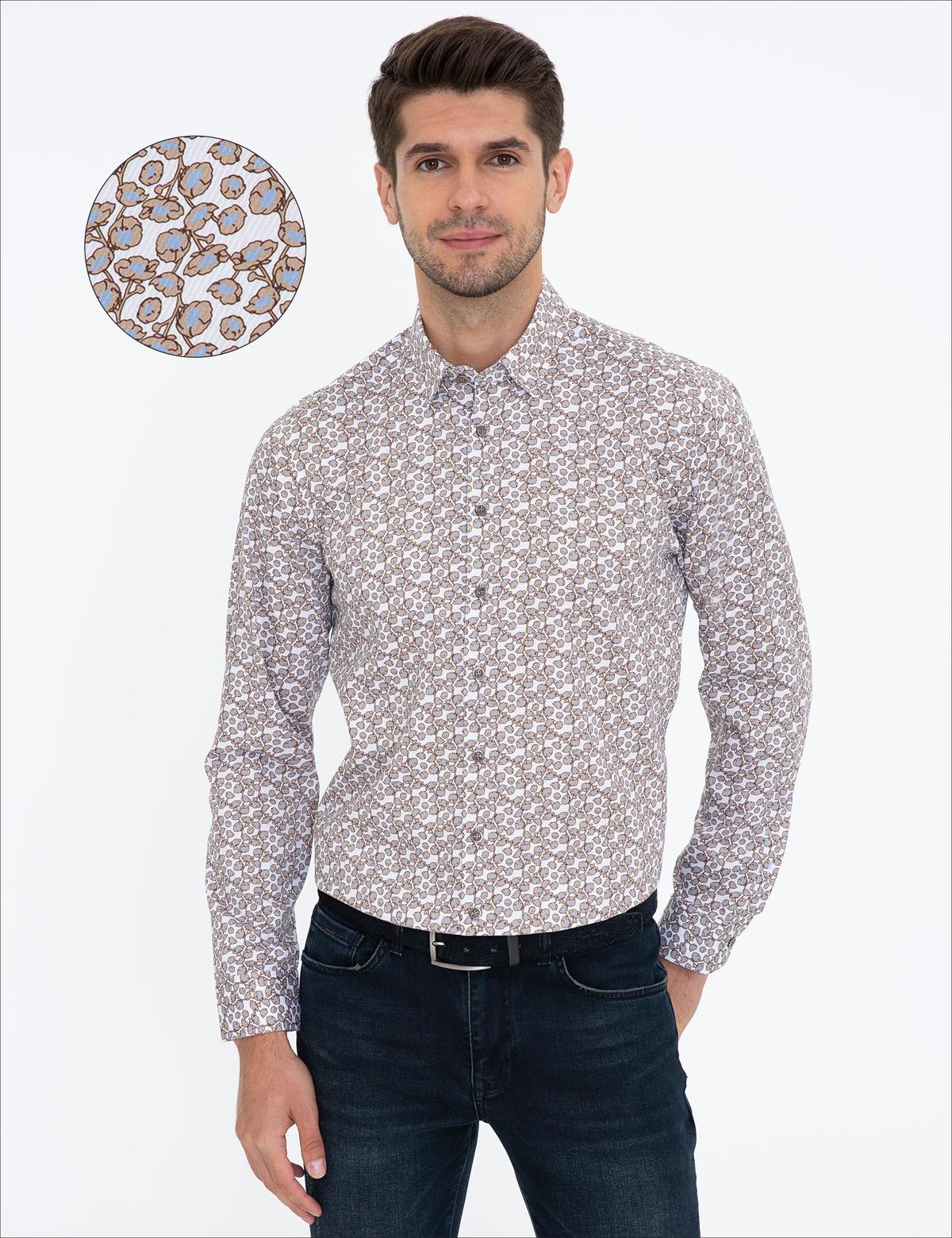 Kahverengi Slim Fit Uzun Kollu Gömlek