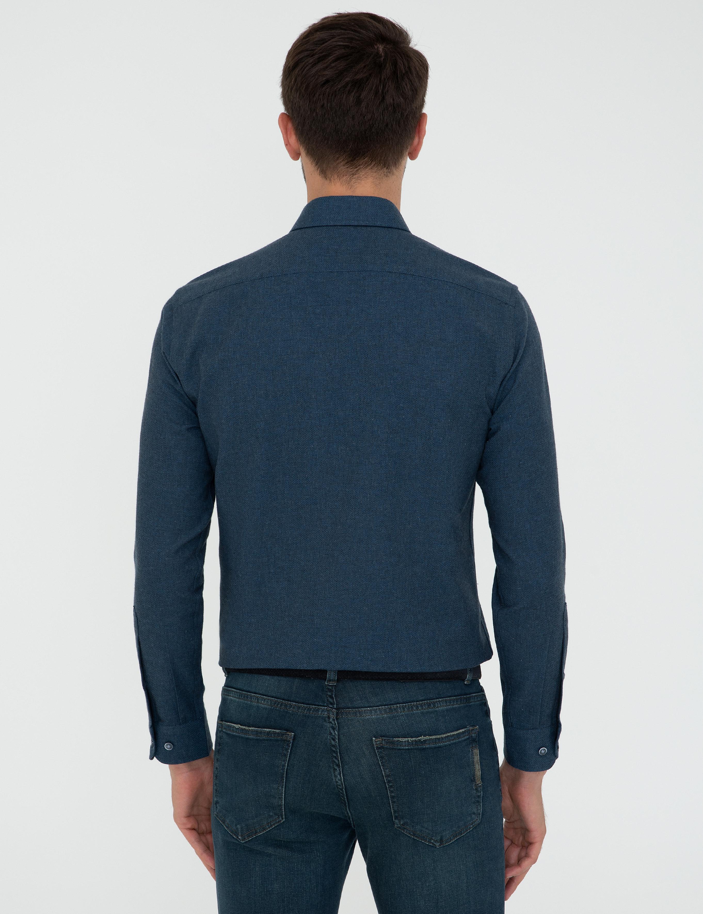 Petrol Slim Fit Uzun Kollu Gömlek