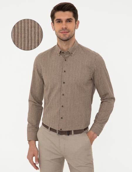 Açık Kahverengi Regular Fit Uzun Kollu Gömlek