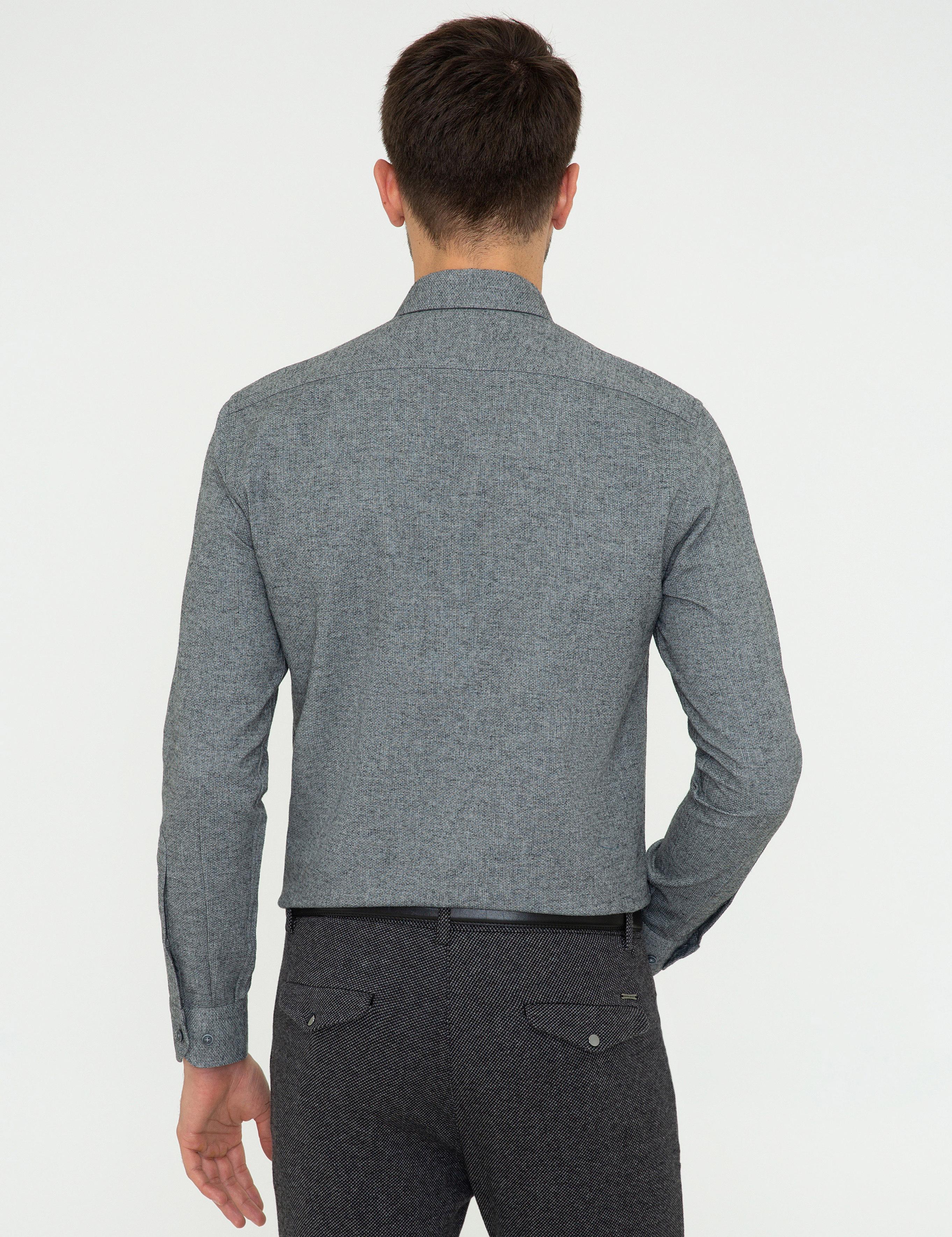 Gri Slim Fit Uzun Kollu Gömlek
