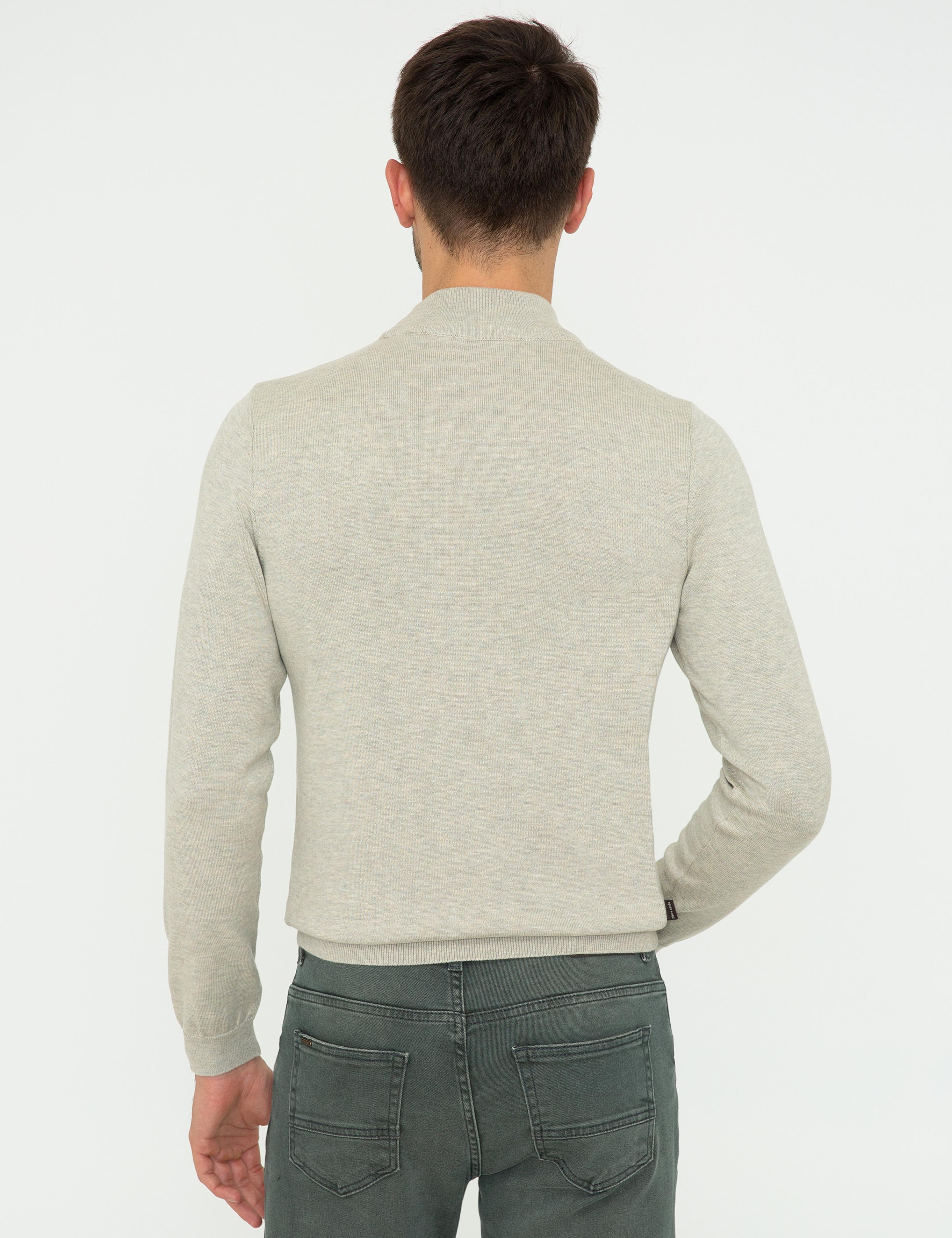 Kum Melanj Slim Fit Yarım Balıkçı Yaka Triko Kazak