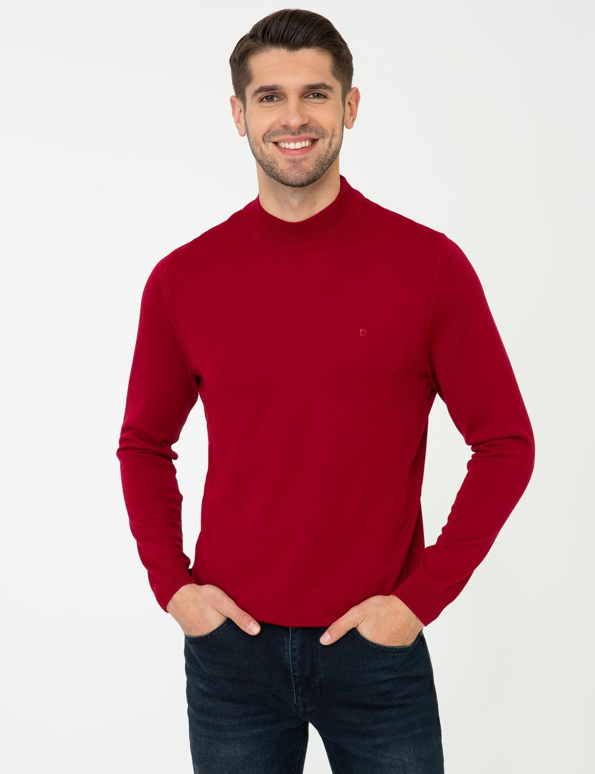 Açık Kırmızı Slim Fit Bato Yaka Yün Karışımlı Basic Triko Kazak