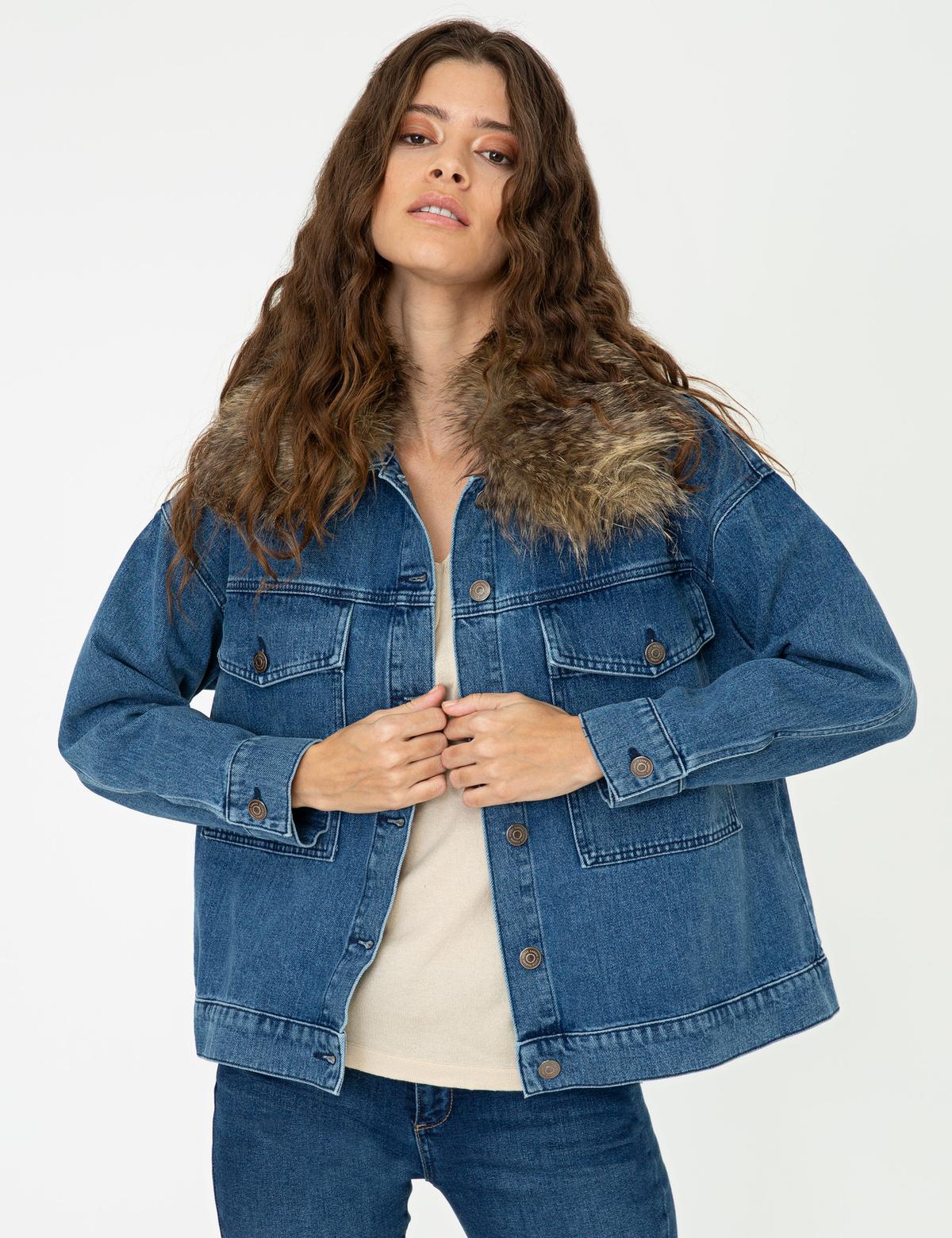 Koyu Mavi Oversize Jean Ceket
