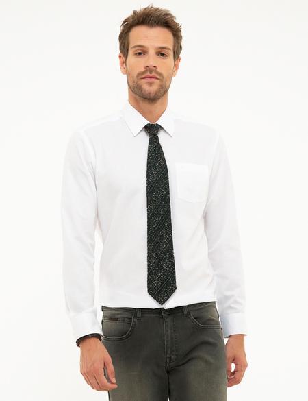 Beyaz Regular Fit Armürlü Gömlek