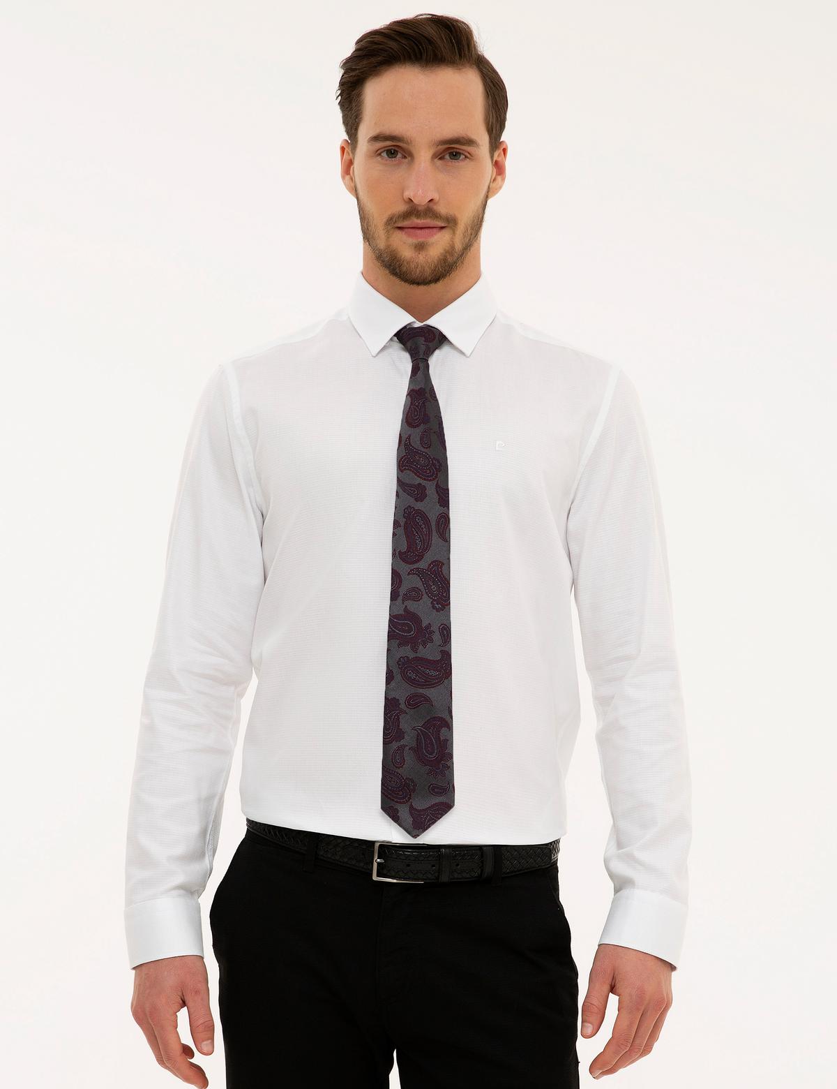 Beyaz Slim Fit Armürlü Gömlek