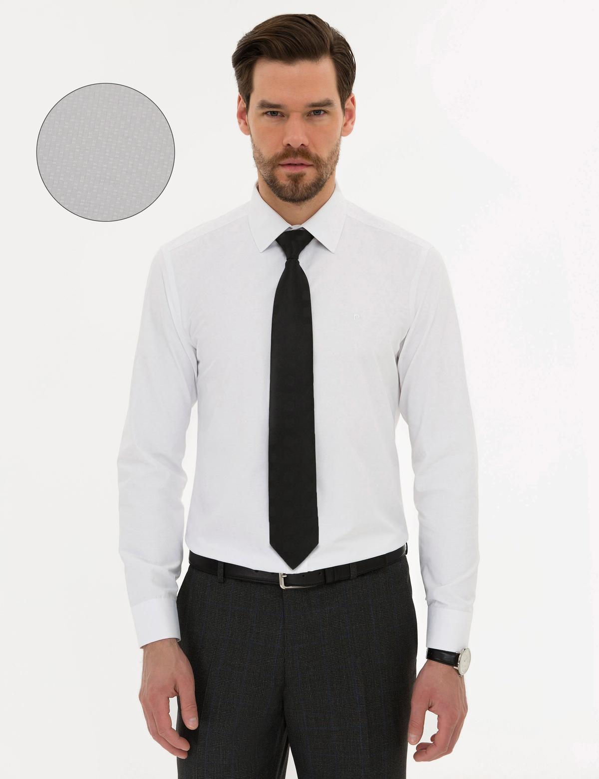 Beyaz Slim Fit Armürlü Gömlek