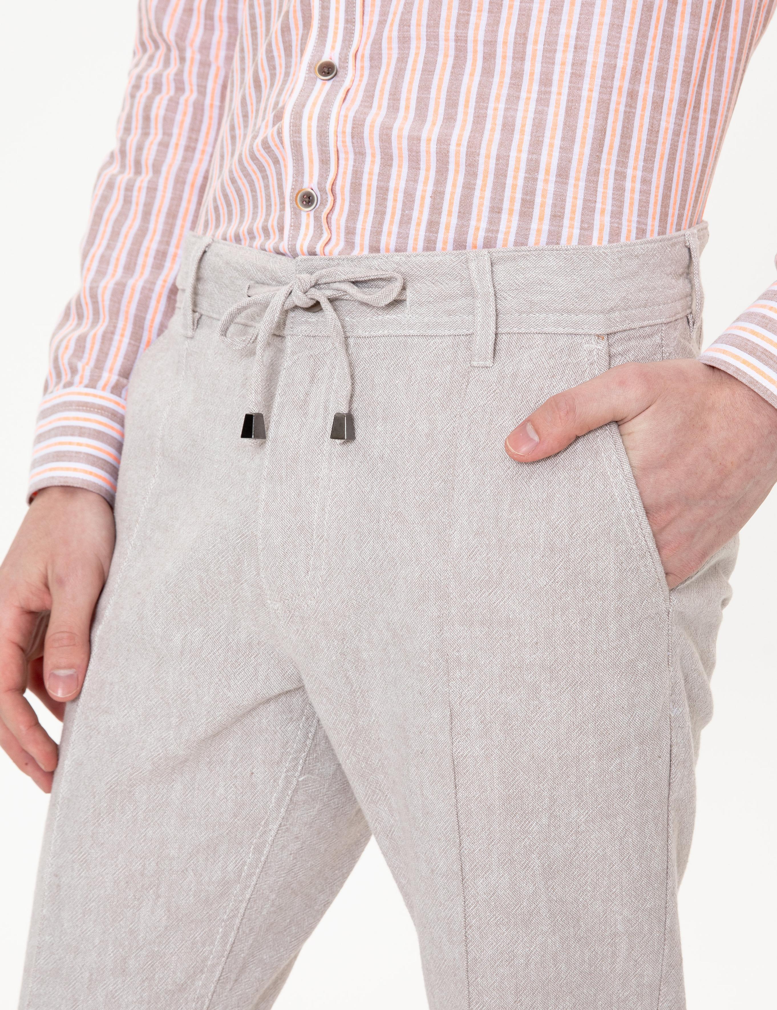 Koyu Bej Slim Fit Kanvas Pantolon