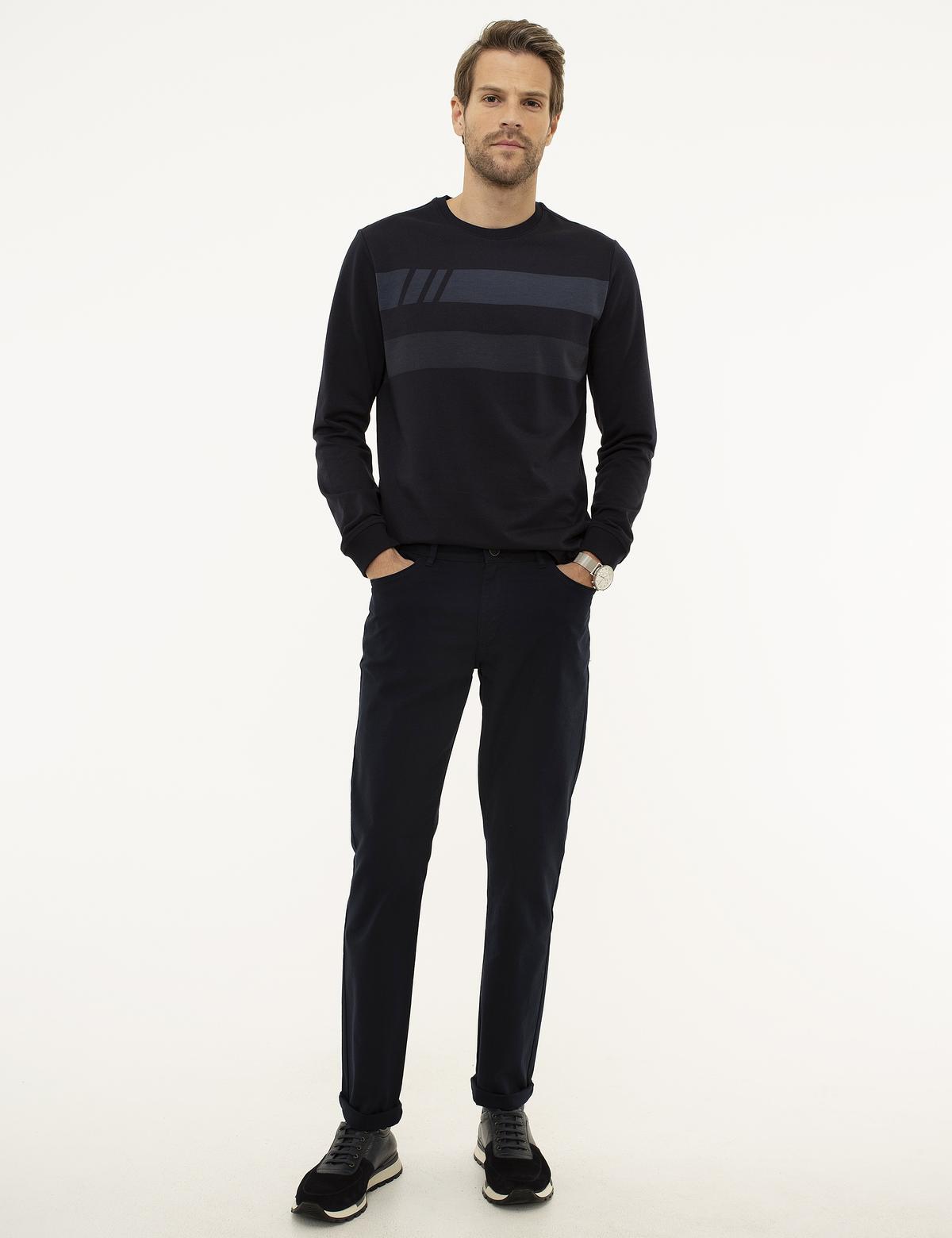 Lacivert Slim Fit Kanvas Pantolon