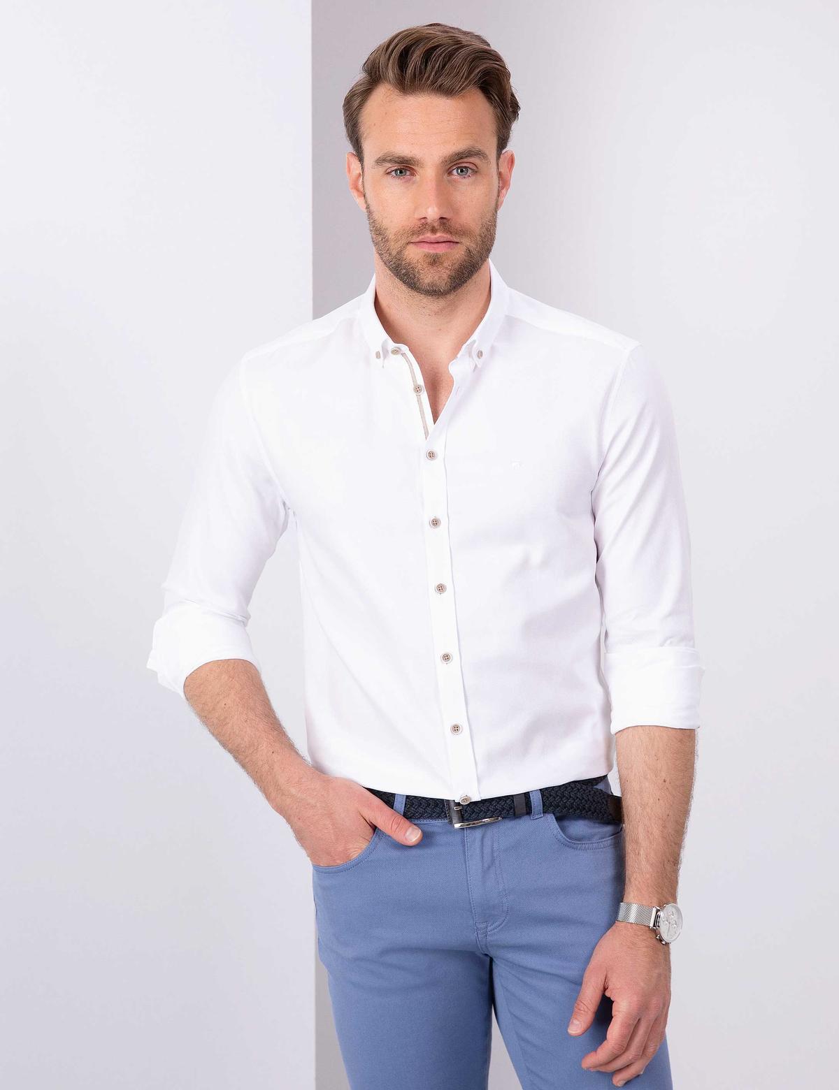 Beyaz Slim Fit Oxford Gömlek