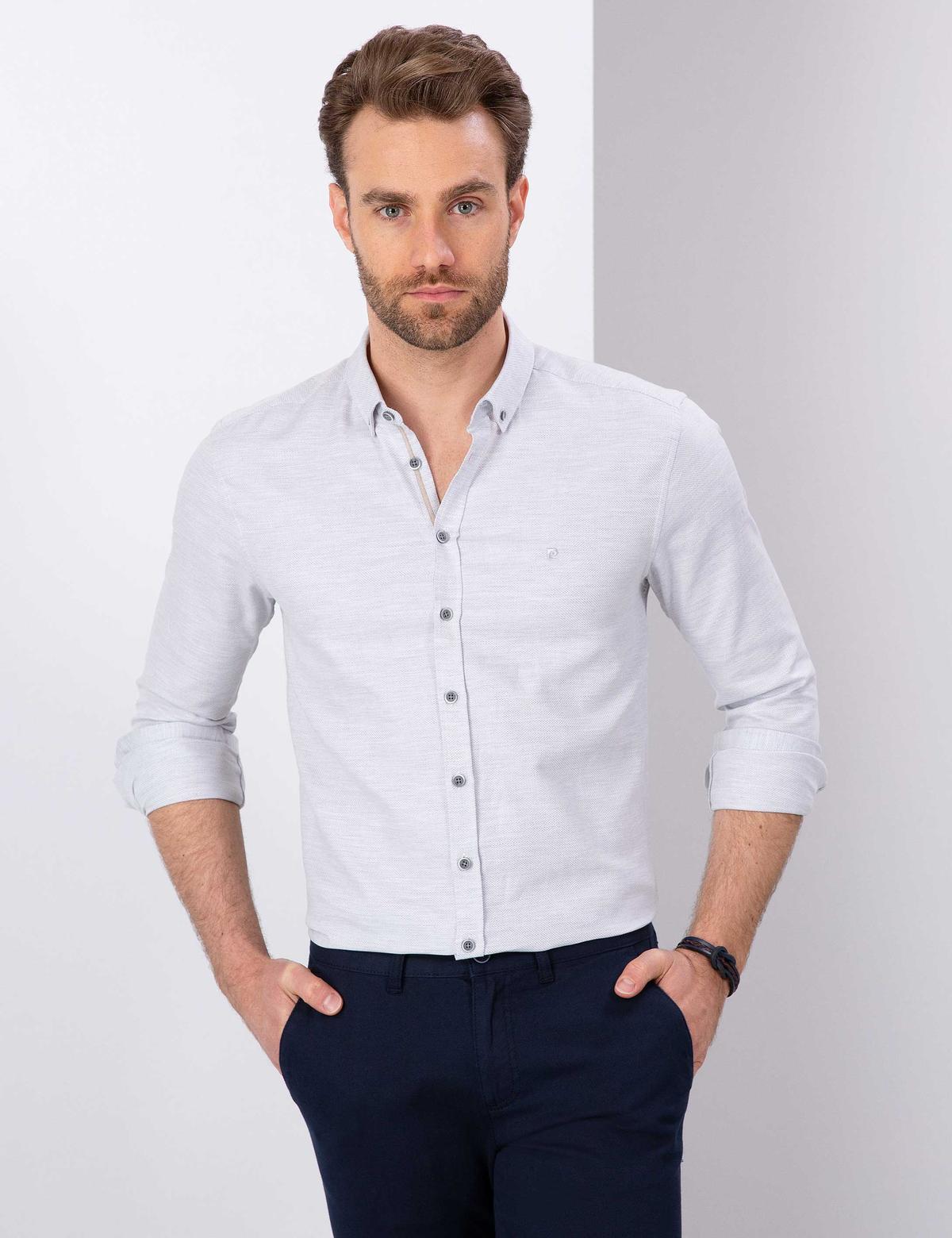 Gri Slim Fit Oxford Gömlek