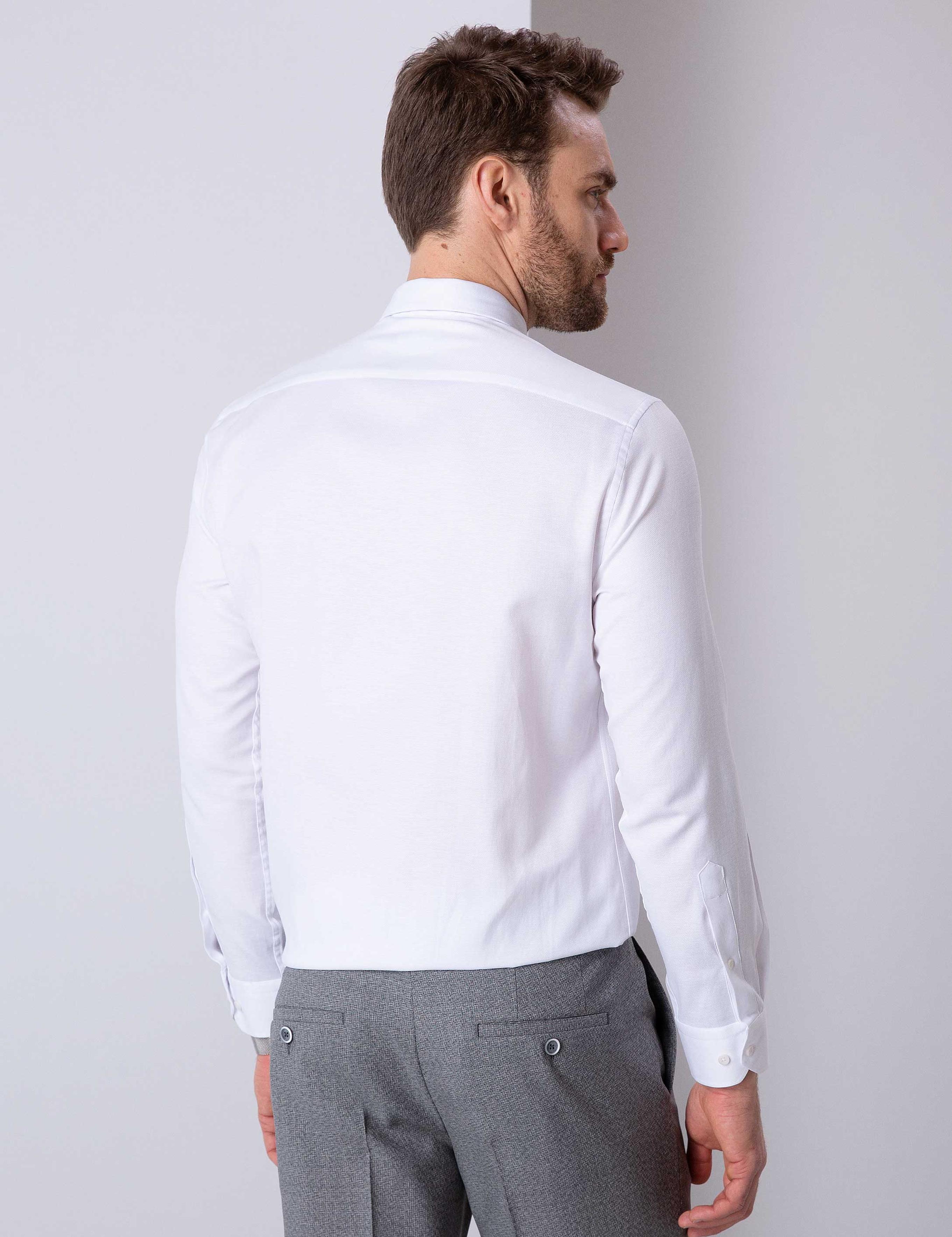 Beyaz Slim Fit Uzun Kollu Gömlek
