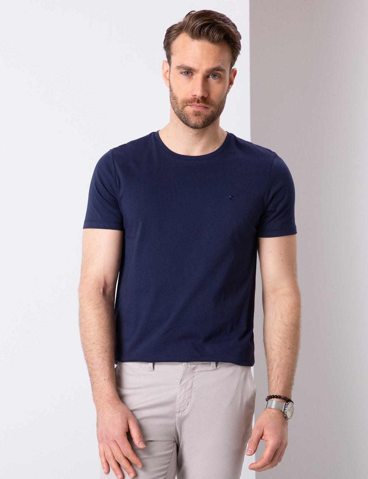 Lacivert Slim Fit Bisiklet Yaka Basic T-Shirt