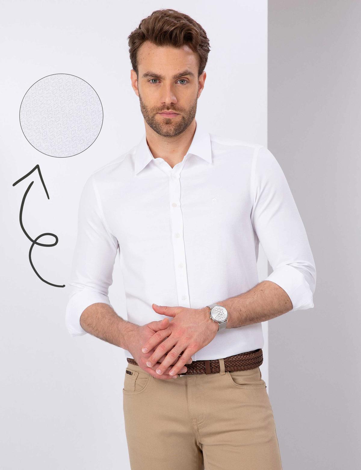 Beyaz Slim Fit Armürlü Gömlek