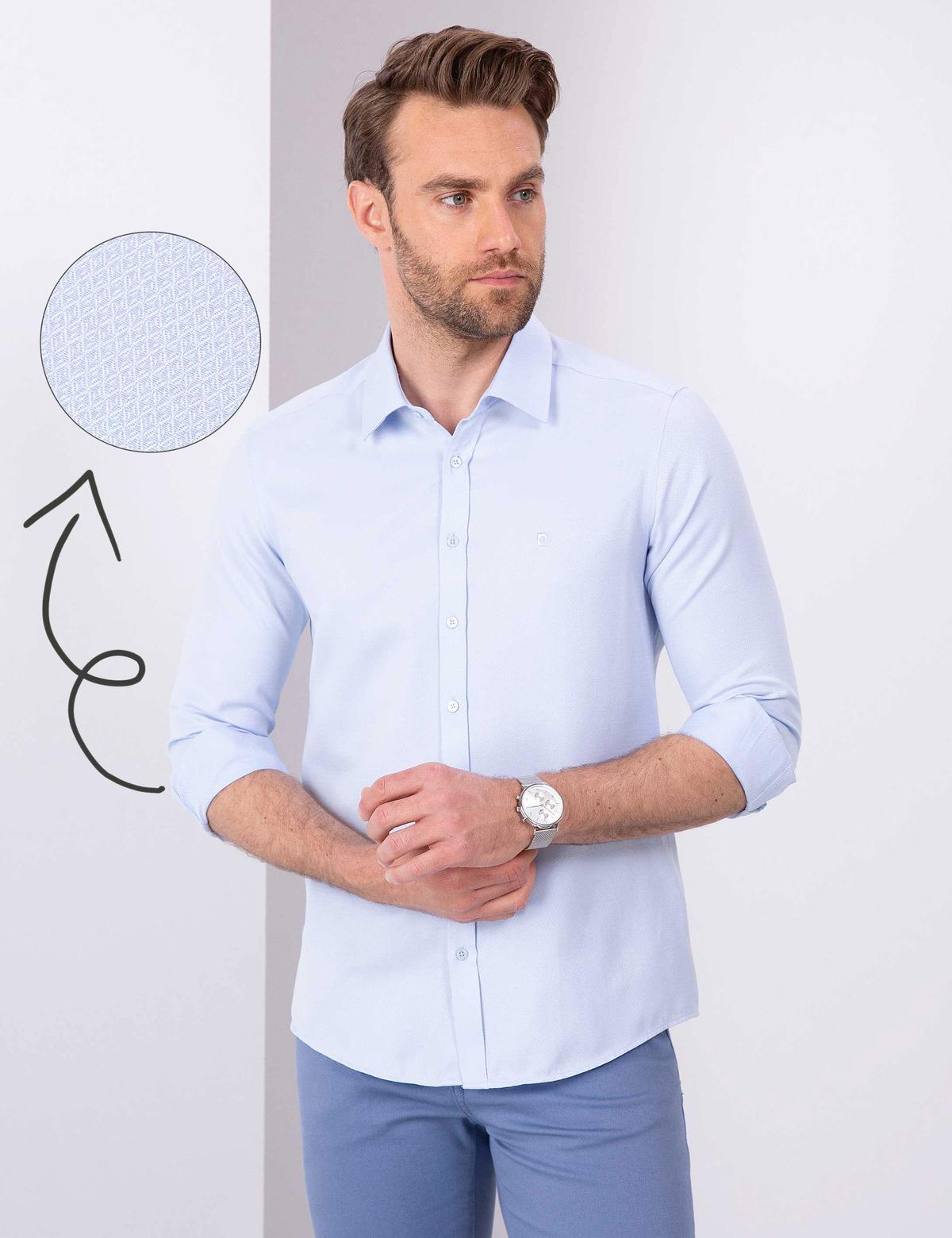 Açık Mavi Slim Fit Armürlü Gömlek