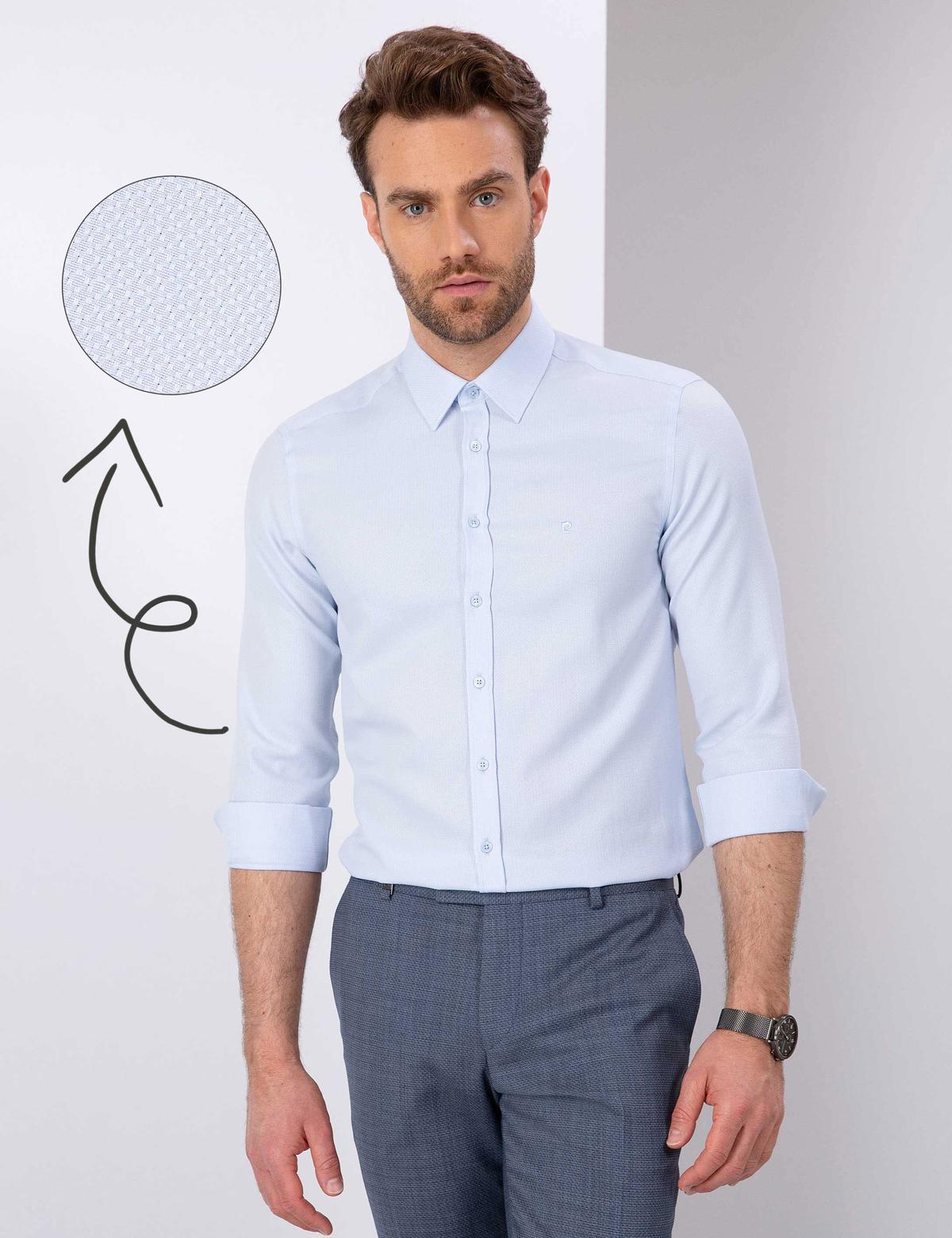 Açık Mavi Slim Fit Armürlü Gömlek