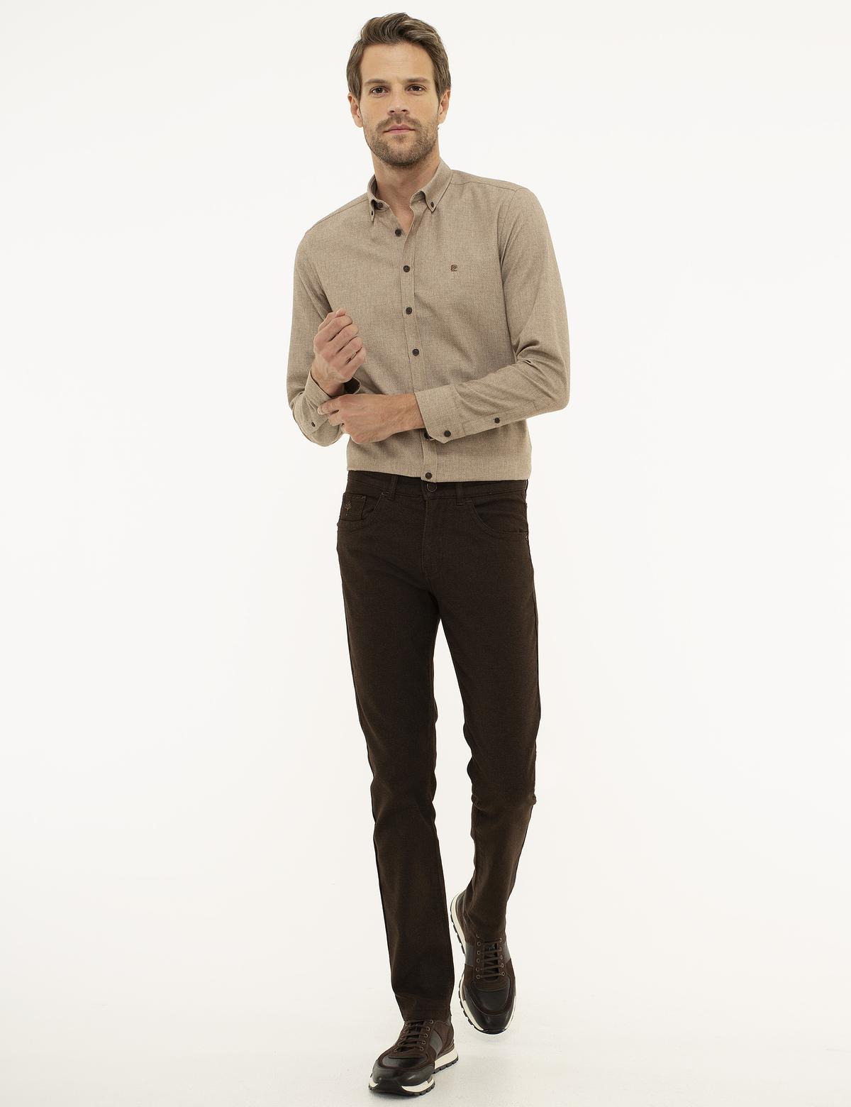 Kahverengi Slim Fit Kanvas Pantolon