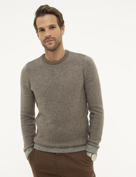 Açık Gri Slim Fit Yün Karışımlı Triko Kazak