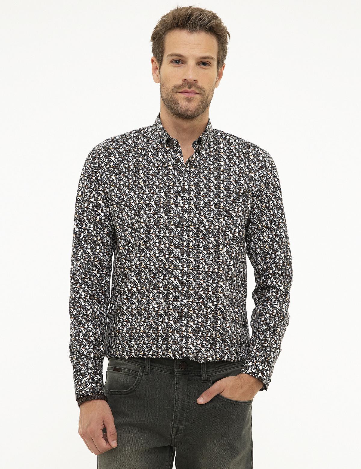 Kahverengi Slim Fit Uzun Kollu Gömlek