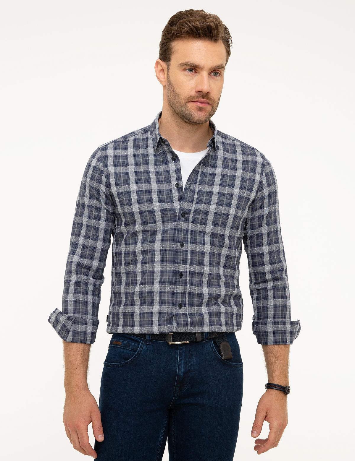 Lacivert Slim Fit Uzun Kollu Gömlek