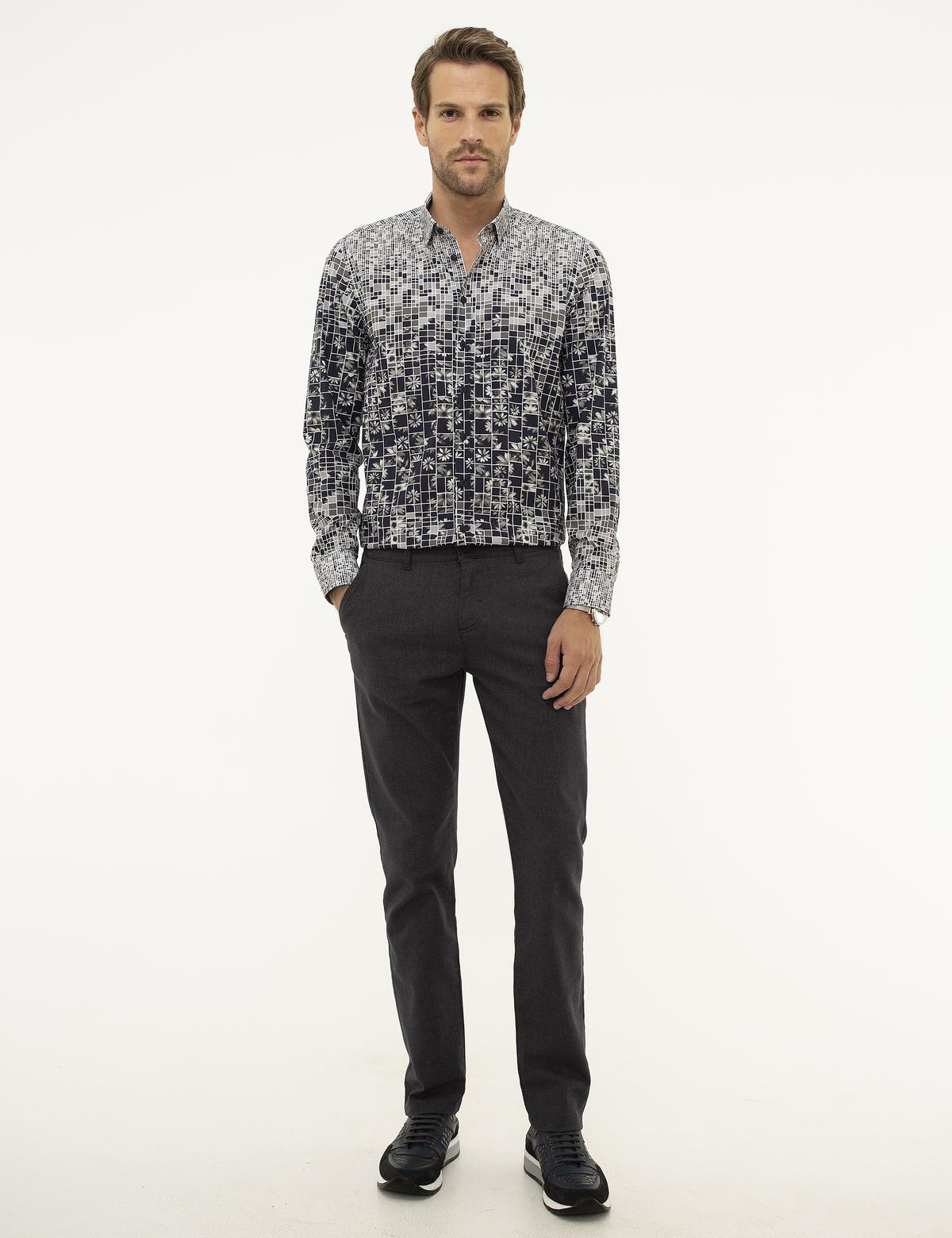 Antrasit Slim Fit Kanvas Pantolon