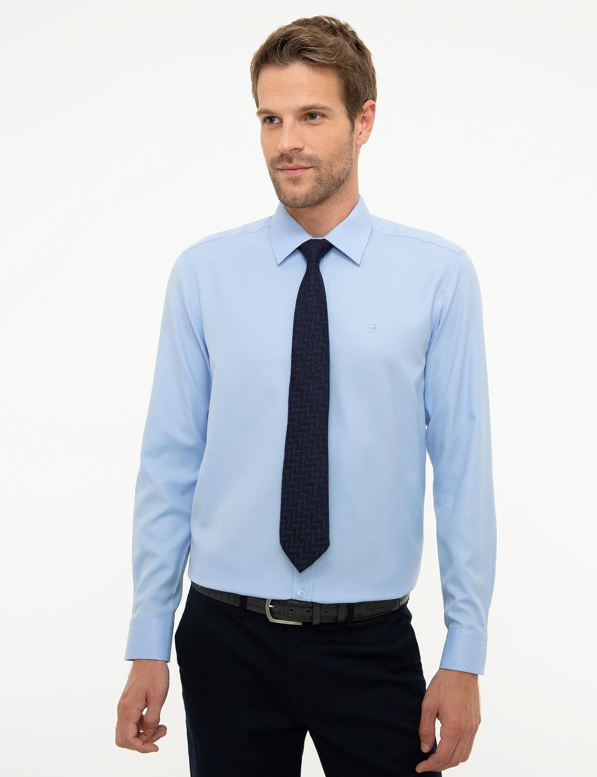 Açık Mavi Slim Fit Armürlü Gömlek