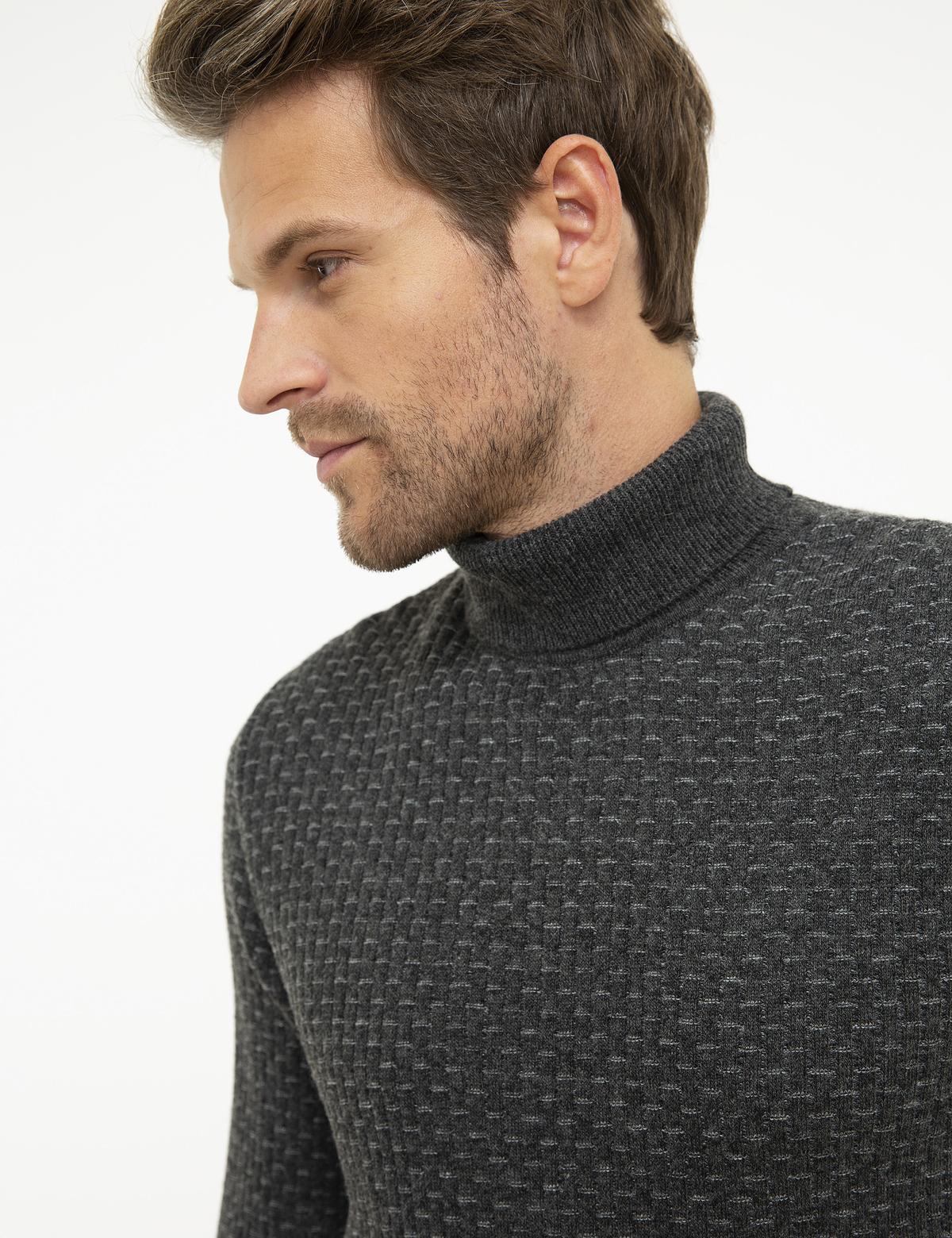 Açık Gri Slim Fit Yün Karışımlı Triko Kazak