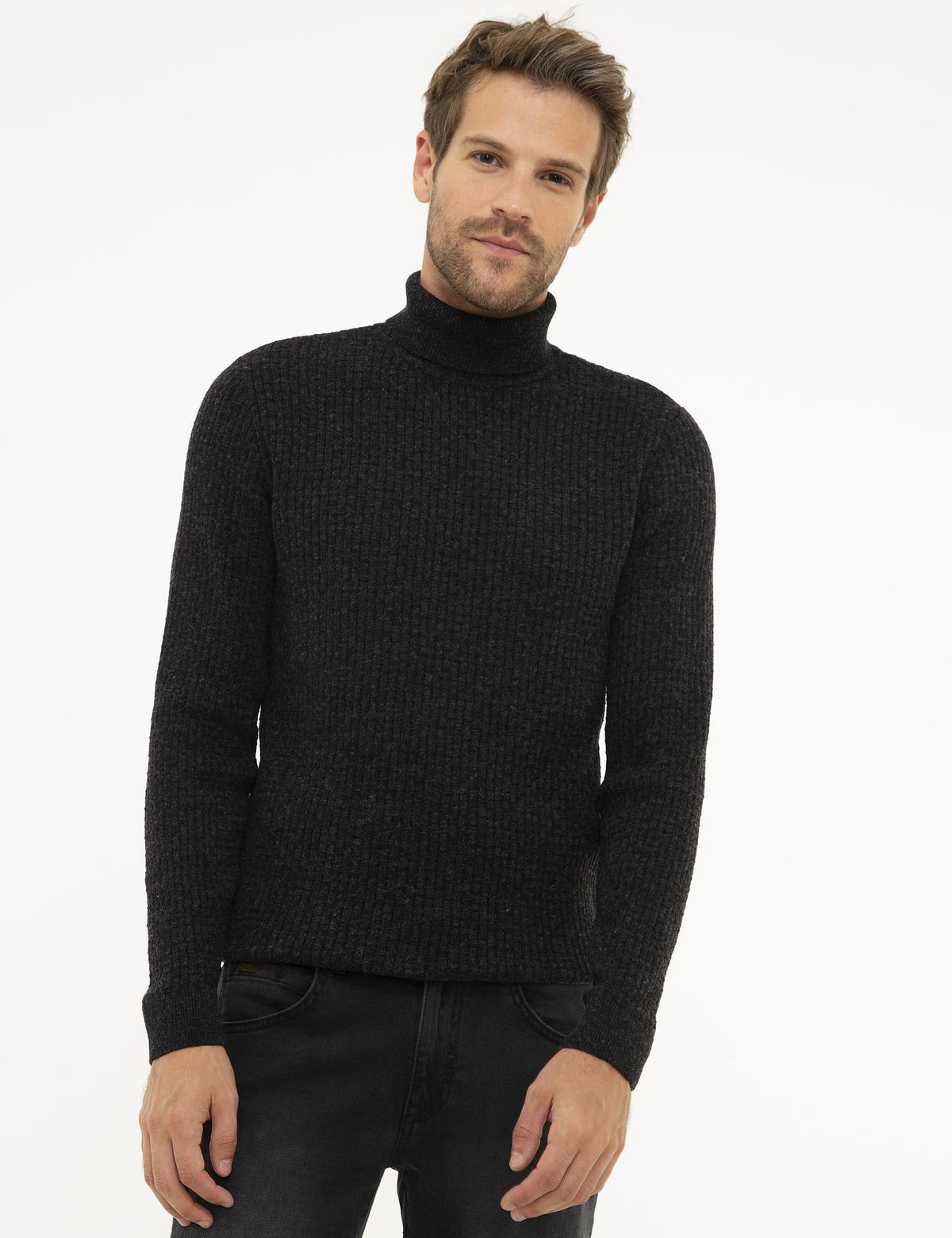Füme Slim Fit Balıkçı Yaka Triko Kazak