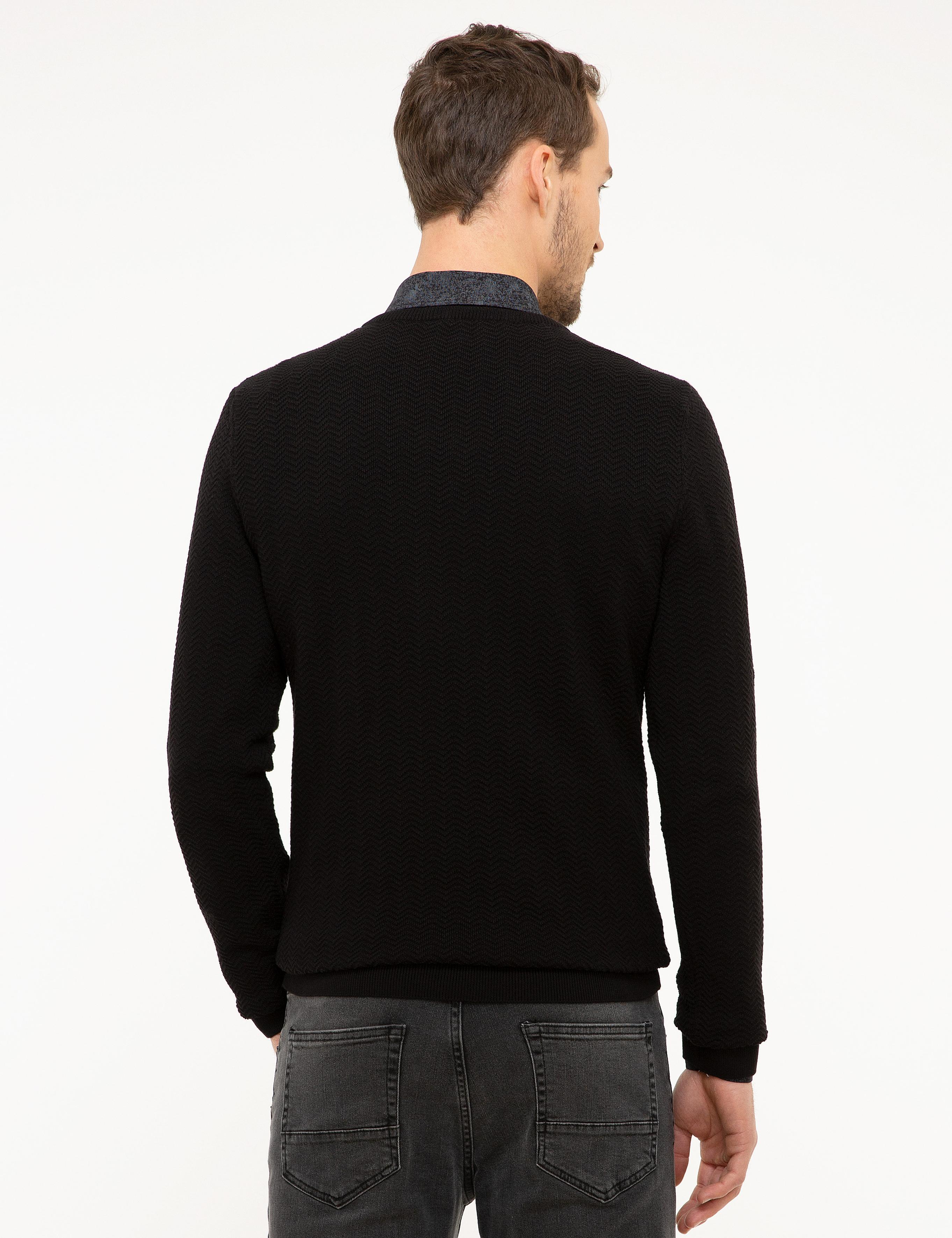 Siyah Slim Fit V Yaka Triko Kazak