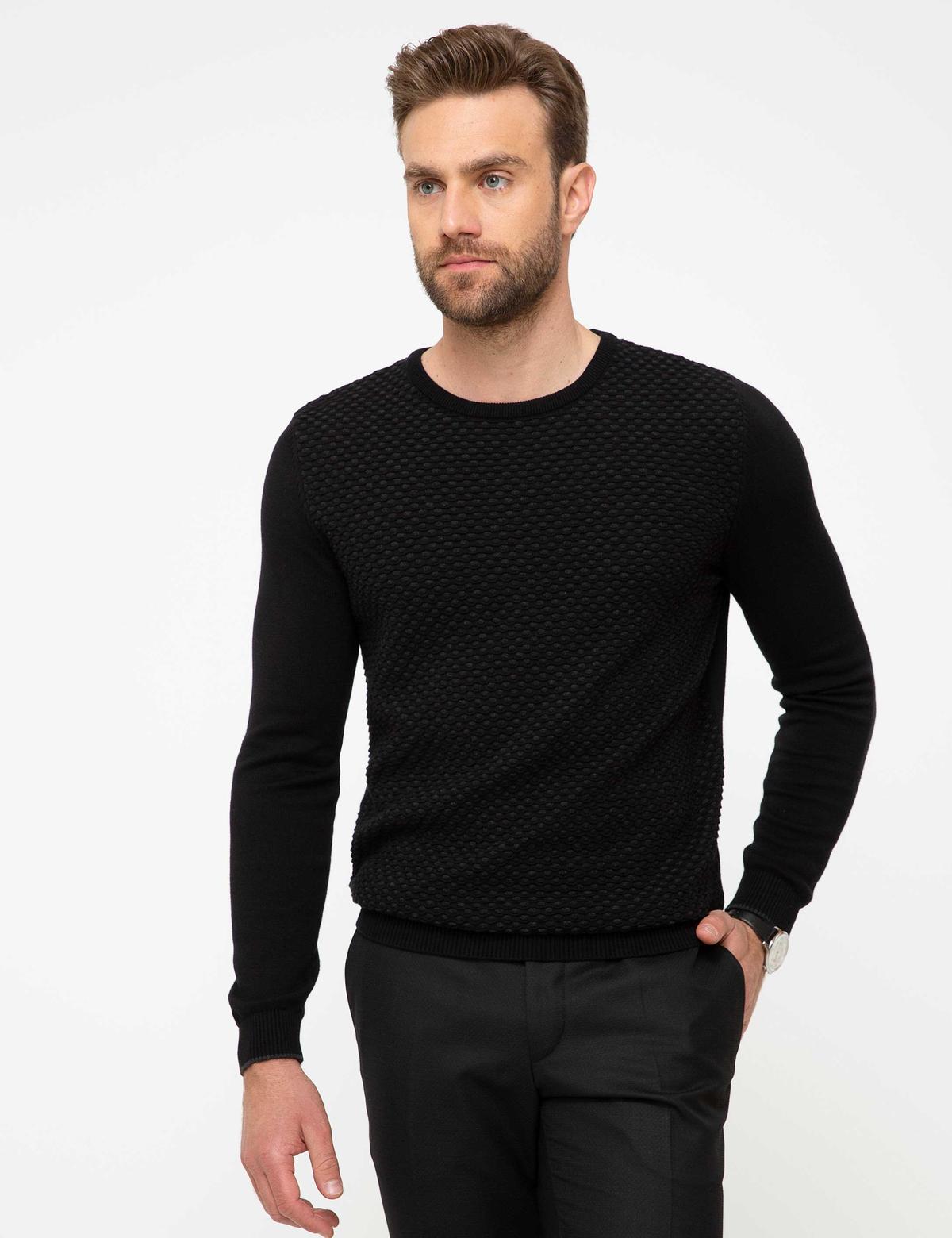 Siyah Slim Fit Triko Kazak