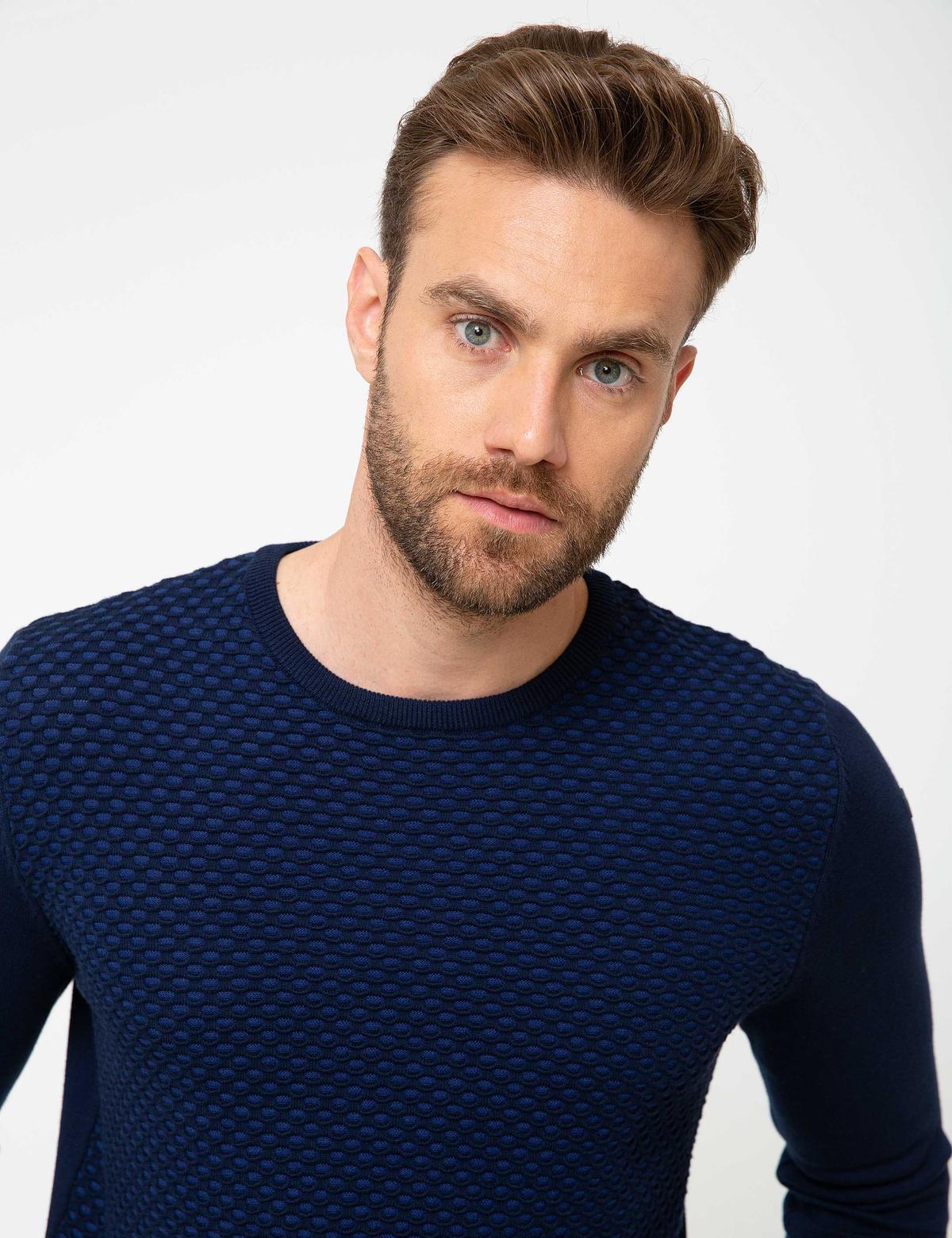 Lacivert Slim Fit Triko Kazak