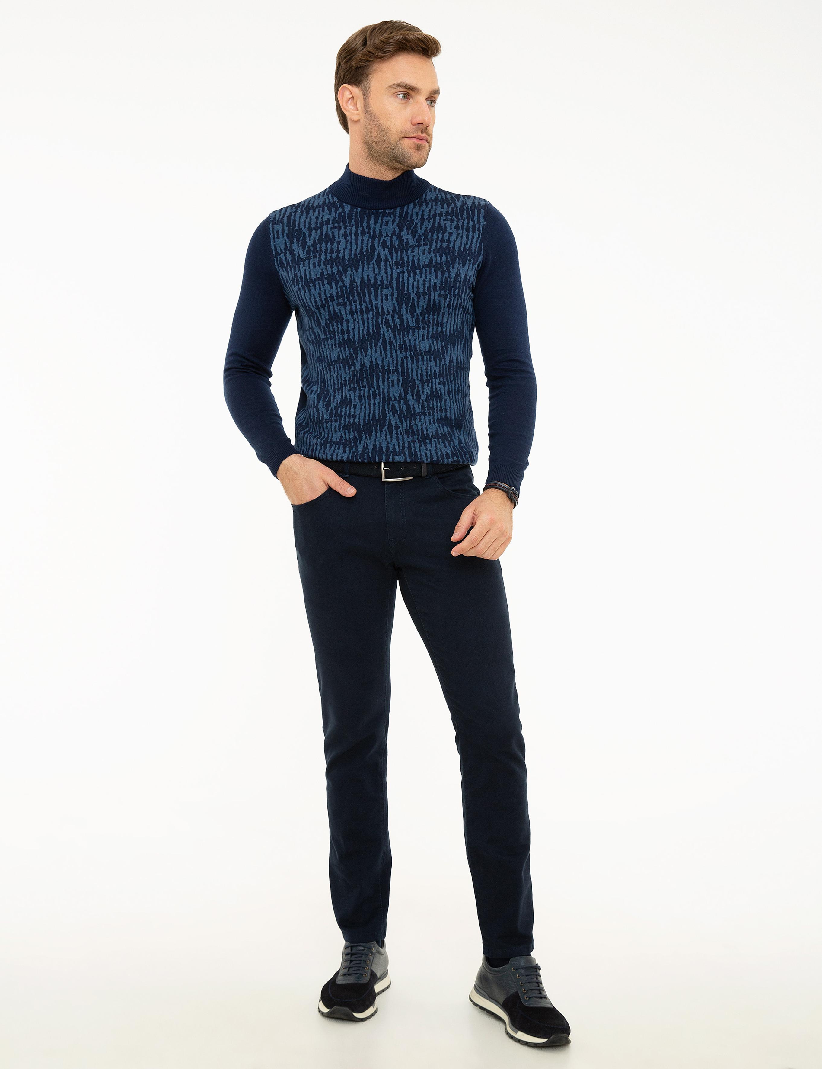 Lacivert Slim Fit Yarım Balıkçı Triko Kazak