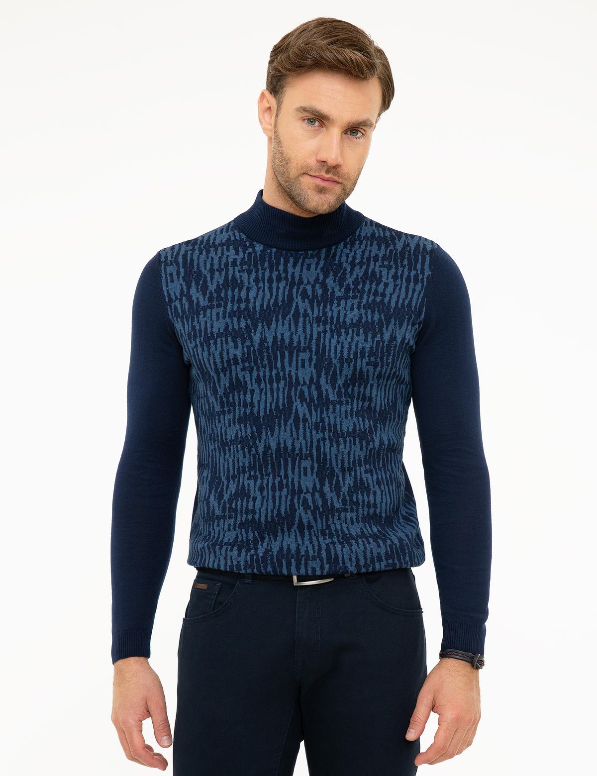 Lacivert Slim Fit Yarım Balıkçı Triko Kazak