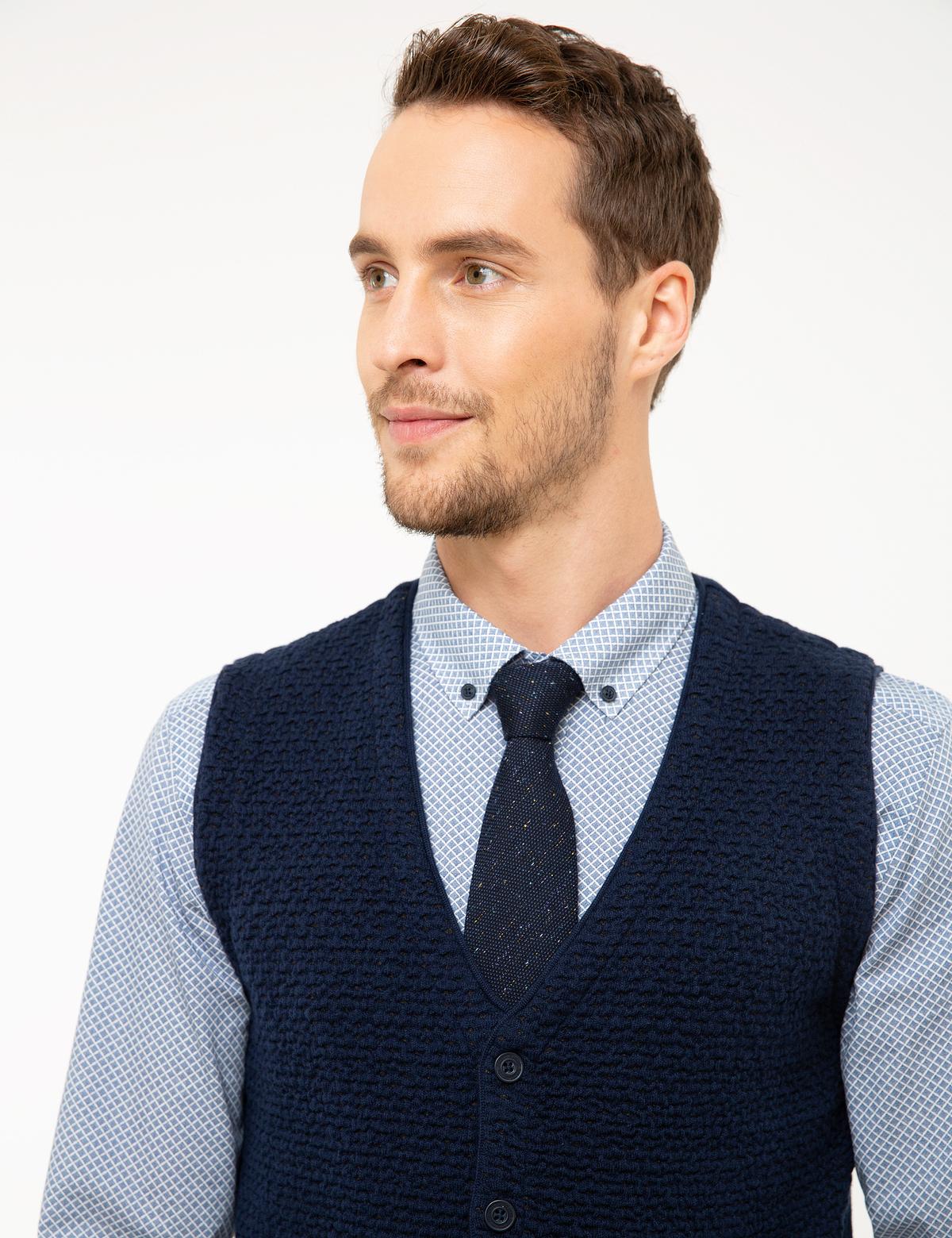 Lacivert Slim Fit Triko Yelek