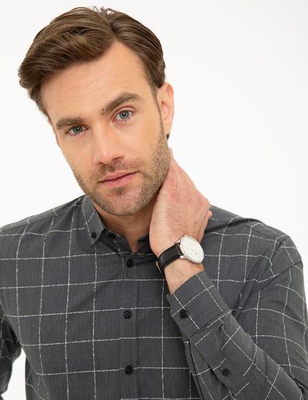 Antrasit Slim Fit Uzun Kollu Gömlek