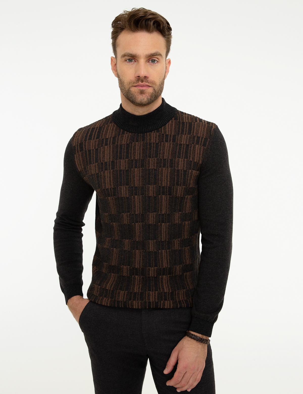 Antrasit Melanj Slim Fit Triko Kazak