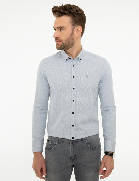 Gri Slim Fit Uzun Kollu Gömlek