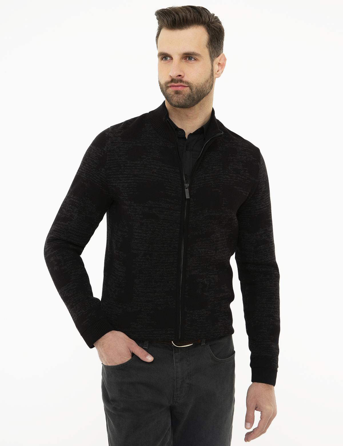 Siyah Slim Fit Triko Hırka
