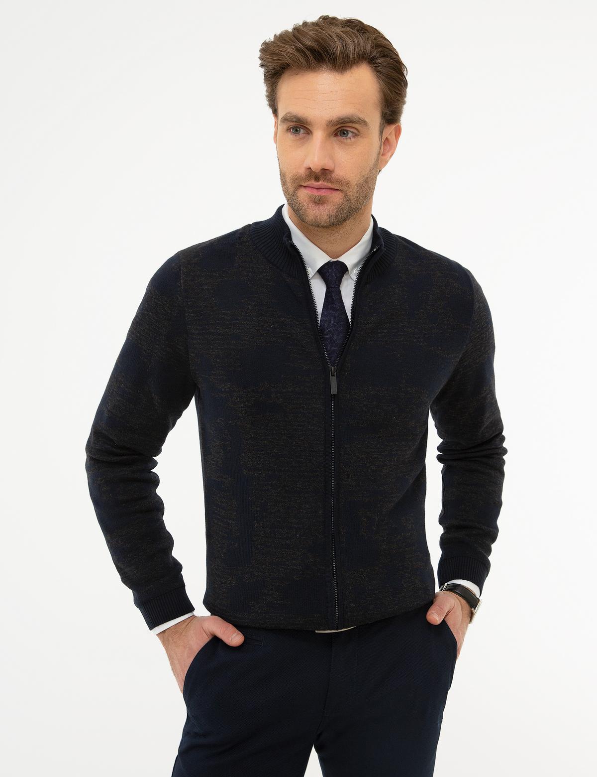 Koyu Lacivert Slim Fit Triko Hırka