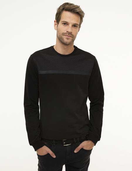 Siyah Standart Fit Bisiklet Yaka Sweatshirt
