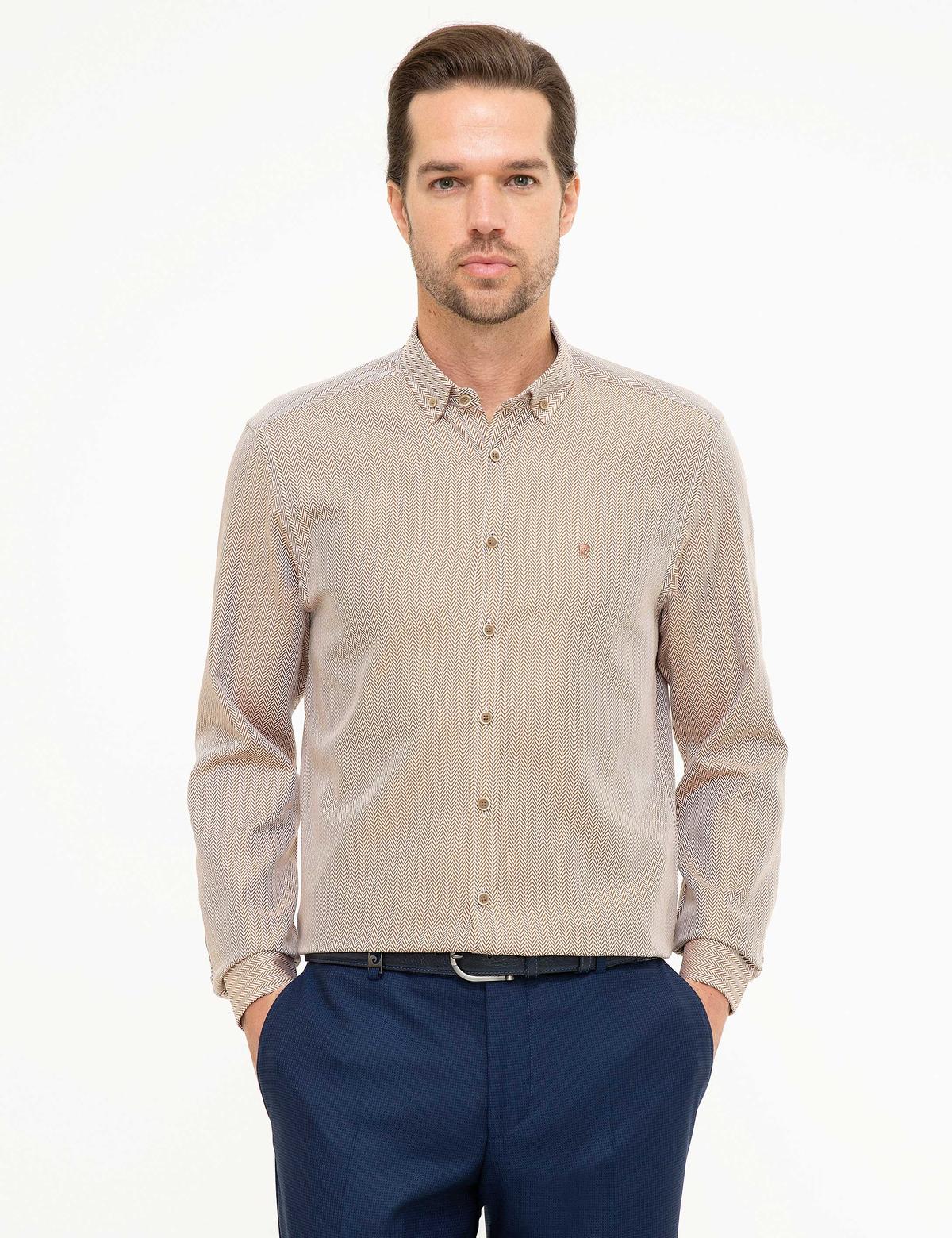 Bej Slim Fit Gömlek