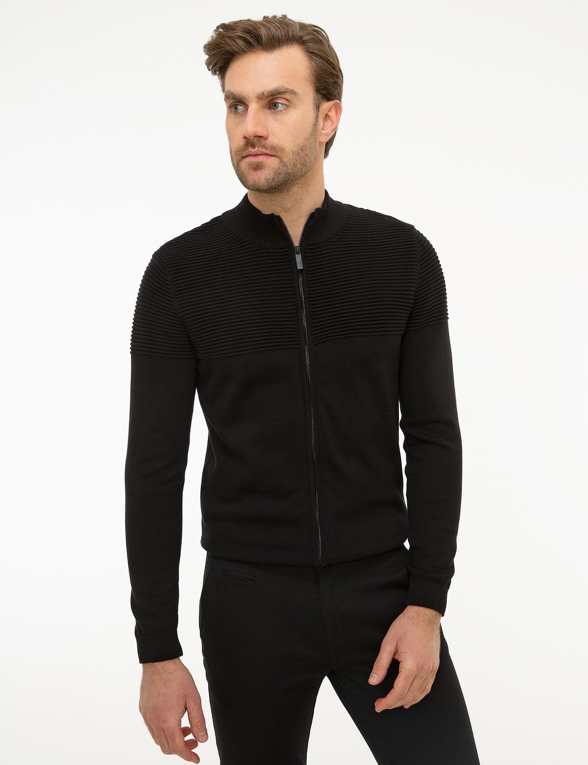 Siyah Slim Fit Triko Hırka