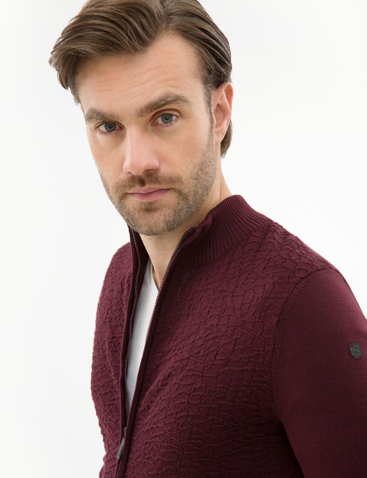 Bordo Slim Fit Triko Hırka