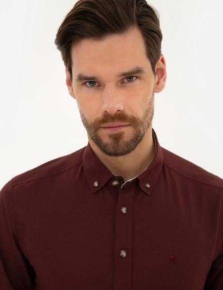 Bordo Slim Fit Uzun Kollu Gömlek