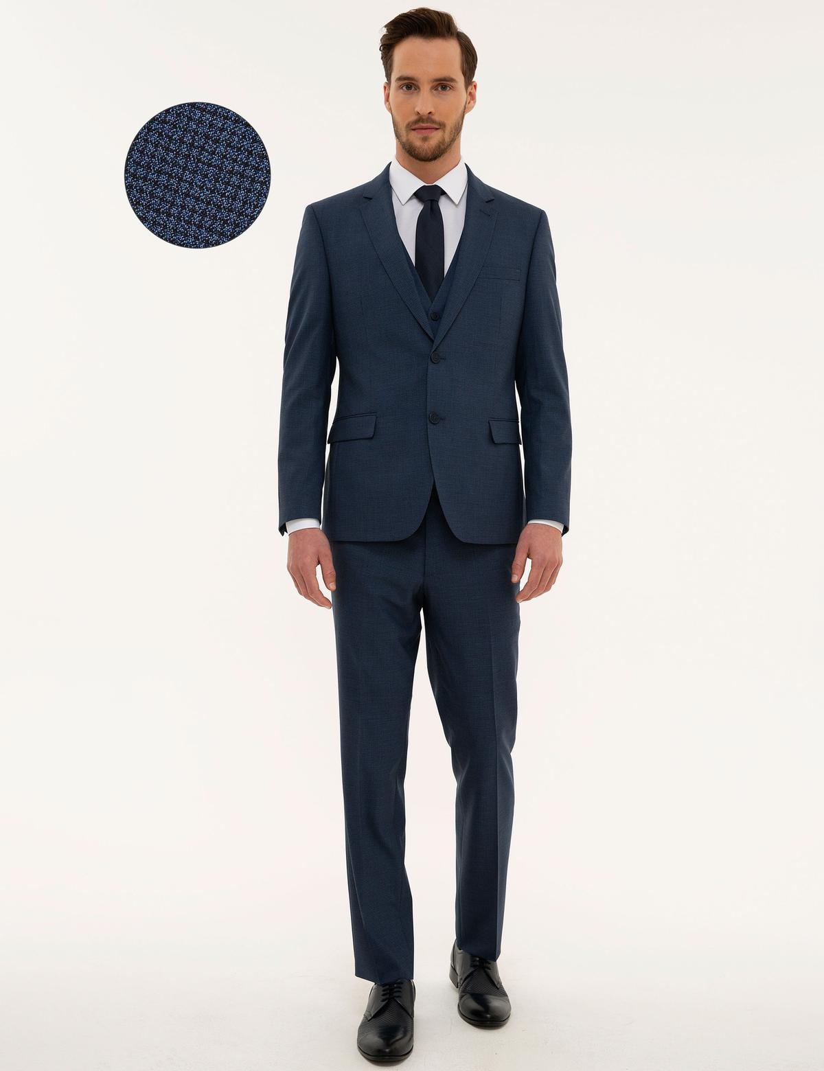 Lacivert Slim Fit Yelekli Takım Elbise
