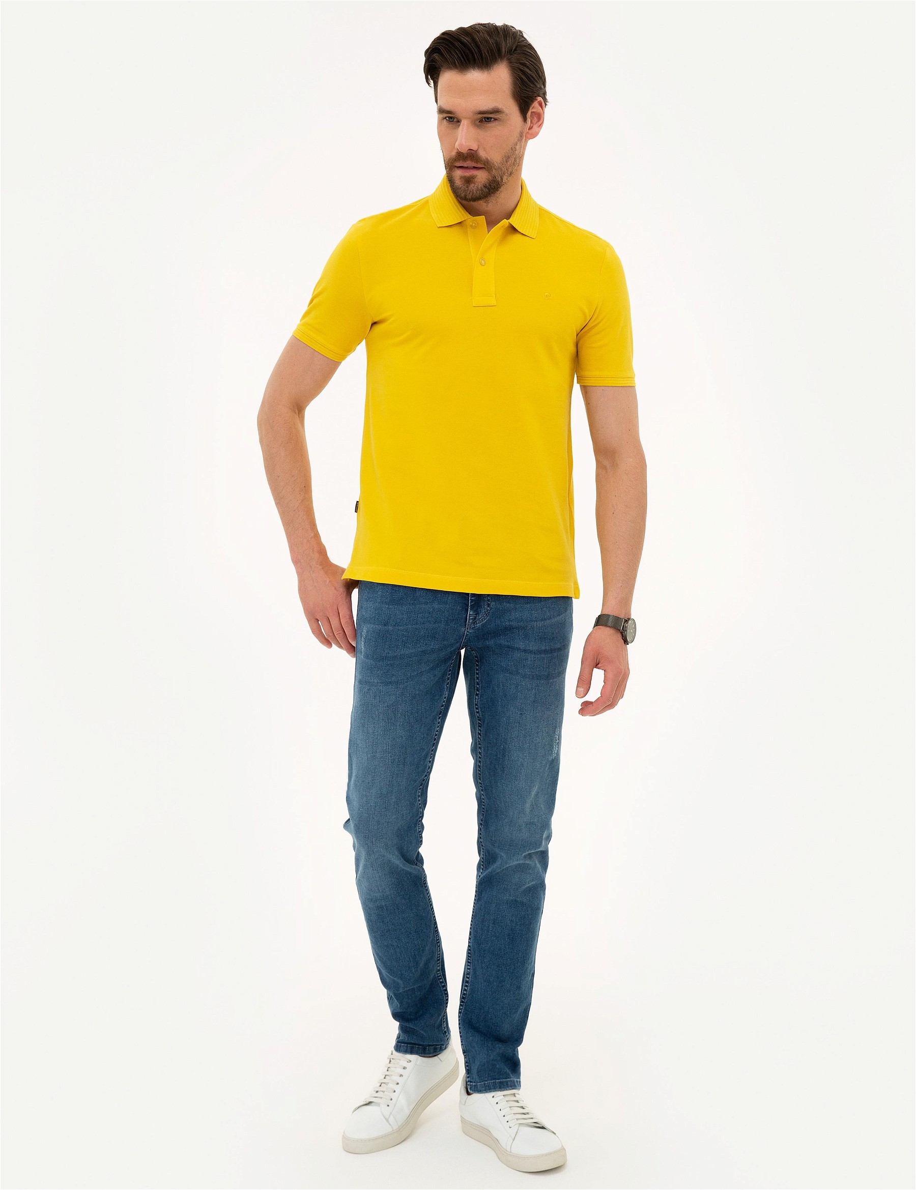 Sarı Slim Fit Polo Yaka Basic Tişört